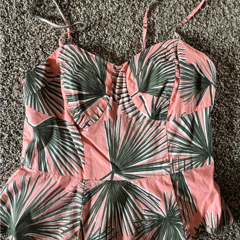 a new day Pink Palm-Print Tank Top with Green Leaves